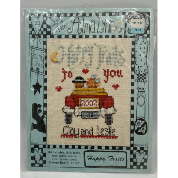 Alma Lynn "Happy Trails" Cross-Stitch Kit Car Travel Couple 2002 Design 5"x5.5" - Picture 1 of 3